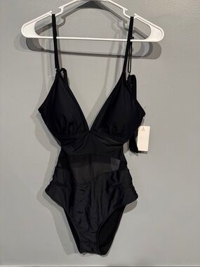 Black Sheer Panel One-Piece Swimsuit
